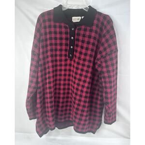 VTG Stefano International Gingham Knit Sweater Collard Retro Red And Black